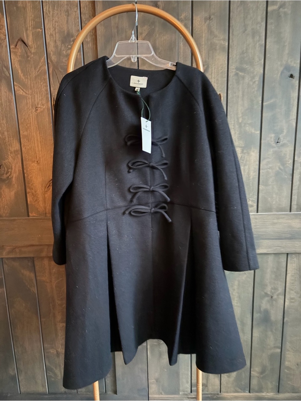 Women's Black A-Line Dress with Decorative Front Ties